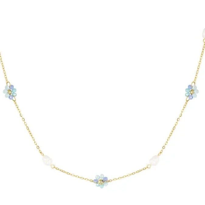 Floral Pearl Necklace Blue