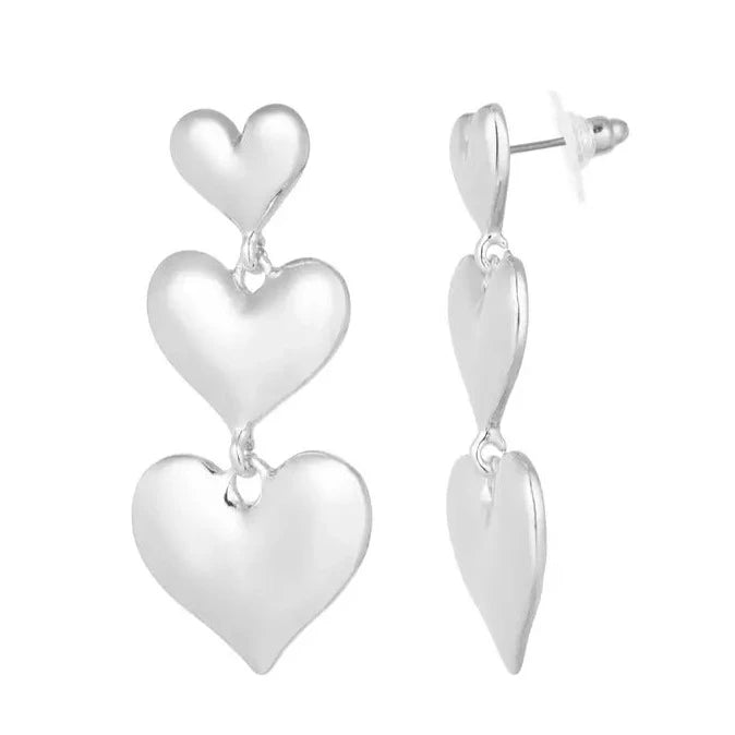 Triple Heart Earrings Silver