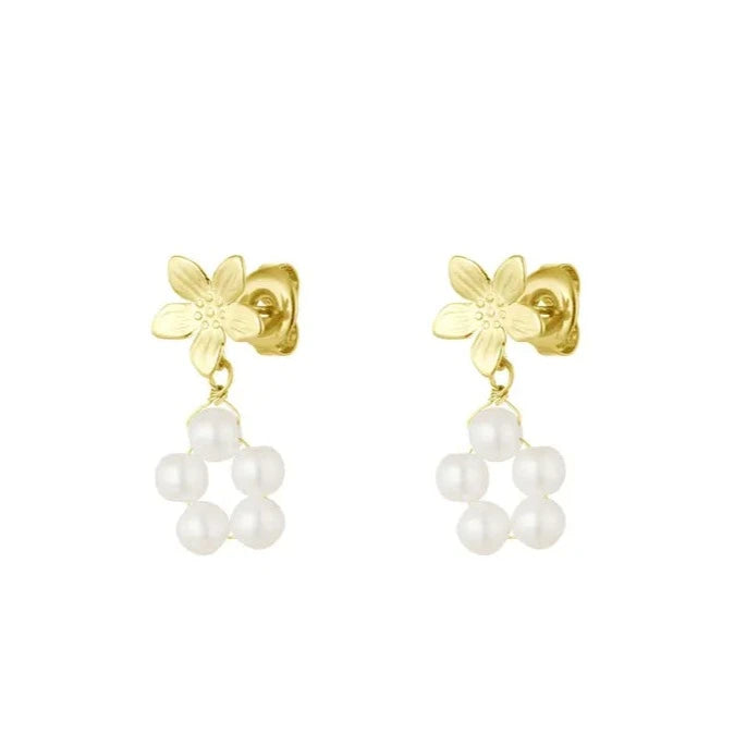 Pearl Flower Earrings Gold